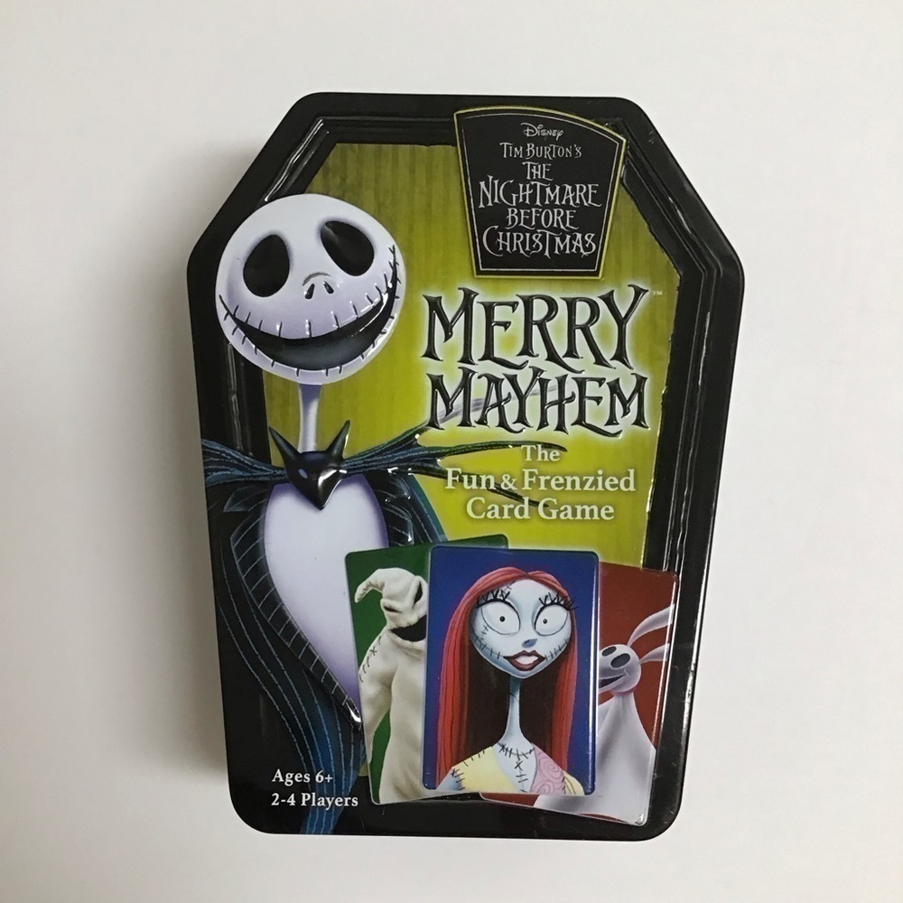 Disney Nightmare Before Christmas MERRY MAYHEM Card Game Coffin Tin Tim Burton